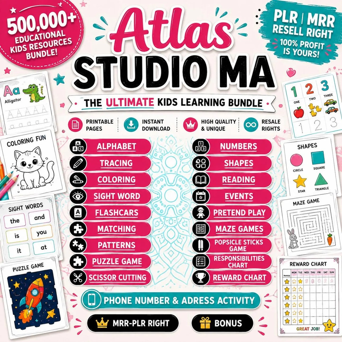 500,000+ Kids Learning Pages Bundle | Printable PDF Worksheets + Canva Templates | Preschool & Kindergarten Educational Activities | Digital Download