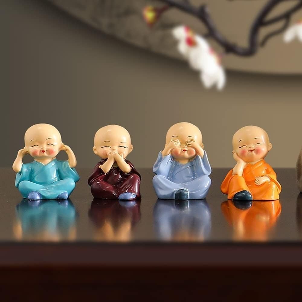 Baby Monk Statue Set of 4 for Home Decor | Multi-Coloured