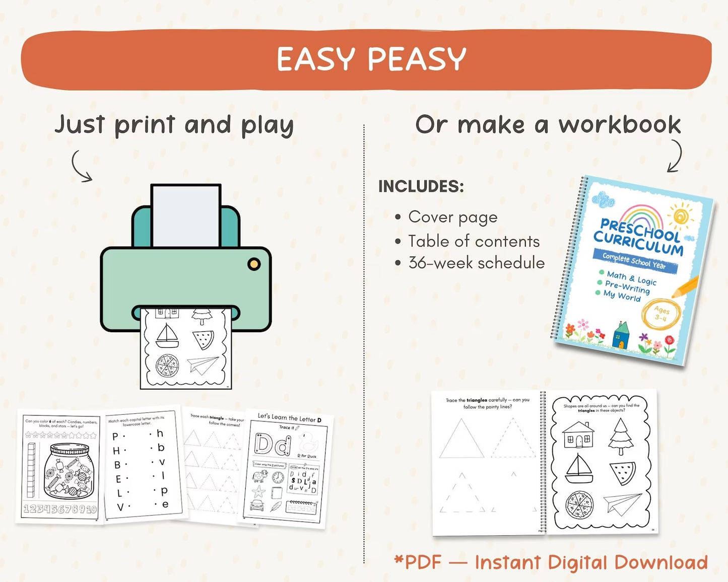 Preschool Learning Worksheets Bundle Ages 3-4 | 200+ Pre-K Printable Activities | ABC Alphabet, Number Tracing, Writing Practice, Counting, Homeschool Curriculum | Back to School Workbook PDF
