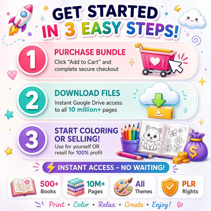 10,000+ Coloring Pages Mega Bundle PLR Kids & Adults, Gift | Digital Products Selling