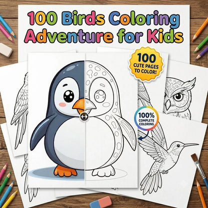 100 Bird Coloring Pages for Kids | Printable PDF Activity Book | Summer Fun Learning