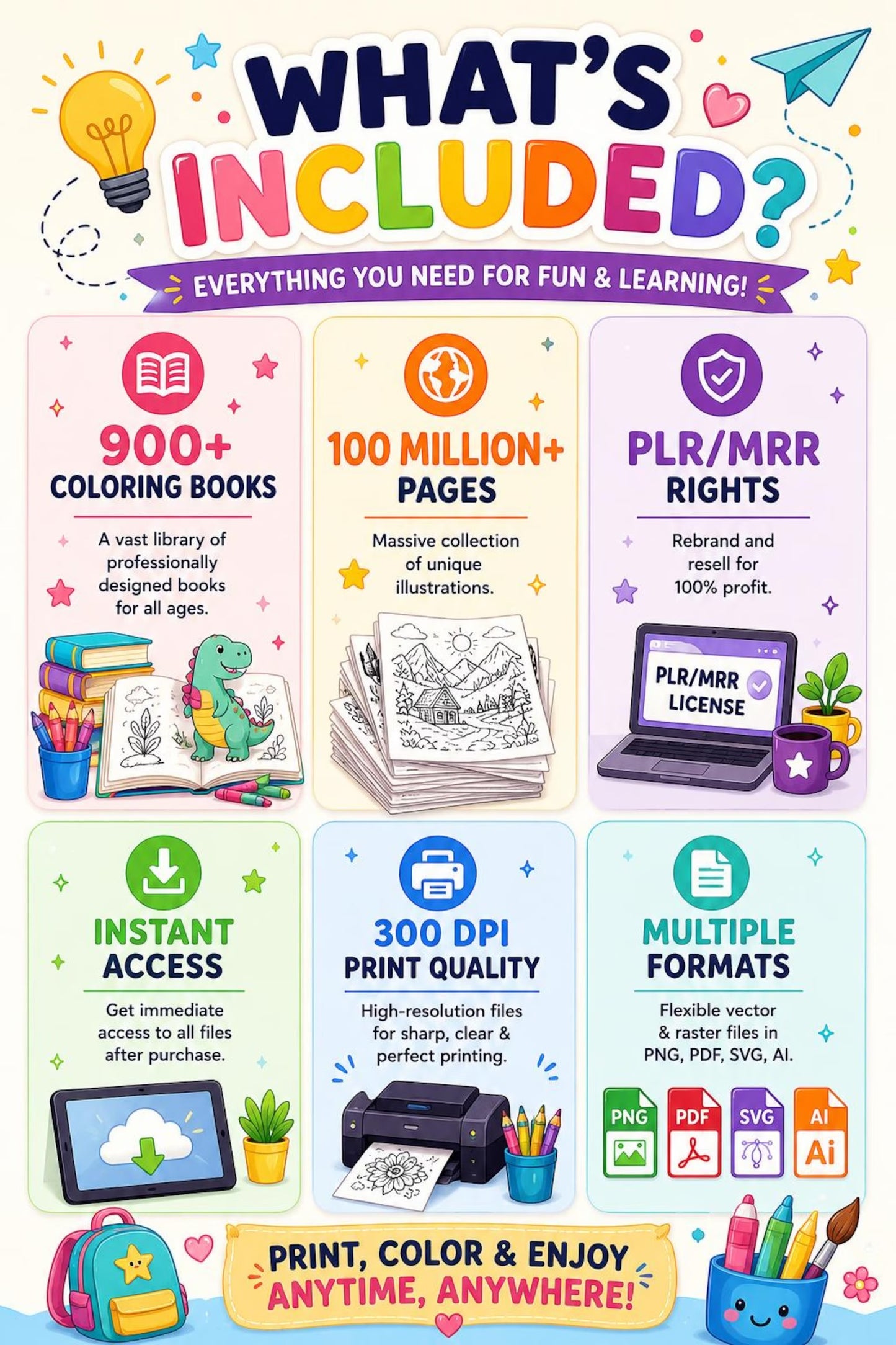100 Million+ Kids Coloring Pages Bundle | Mega Printable Coloring Book Collection | Educational Activities for Kids | Instant Digital Download PDF