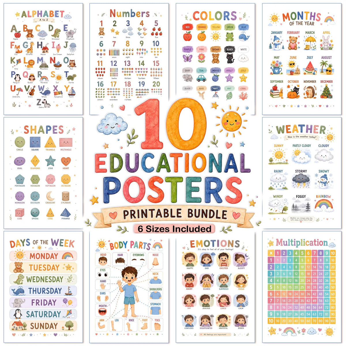 10 Educational Posters Bundle | Preschool Learning Printables