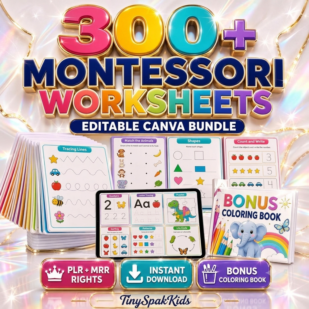 300+ Montessori Worksheets Bundle | Editable Canva Preschool Activities