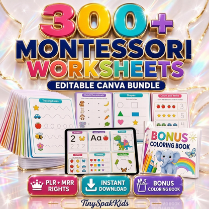 300+ Montessori Worksheets Bundle | Editable Canva Preschool Activities