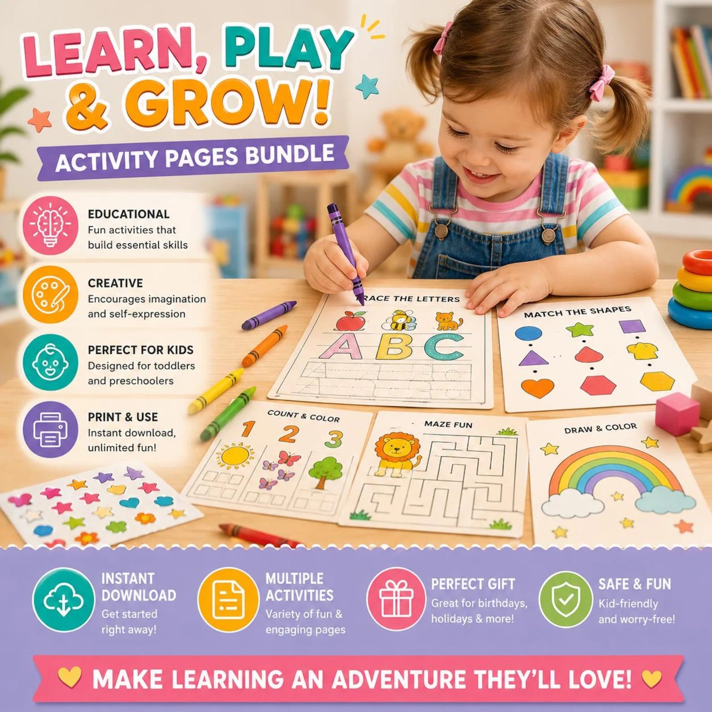 400+ Kids Learning Activities Bundle PLR MRR | Editable Canva Worksheets | Preschool & Kindergarten Printable