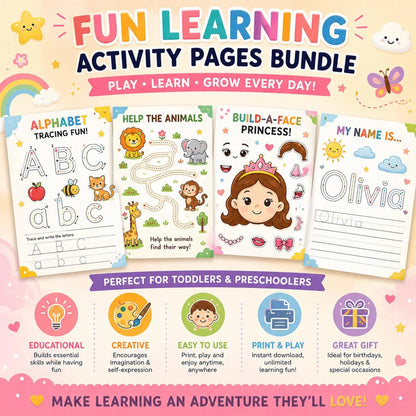 400+ Kids Learning Activities Bundle PLR MRR | Editable Canva Worksheets | Preschool & Kindergarten Printable
