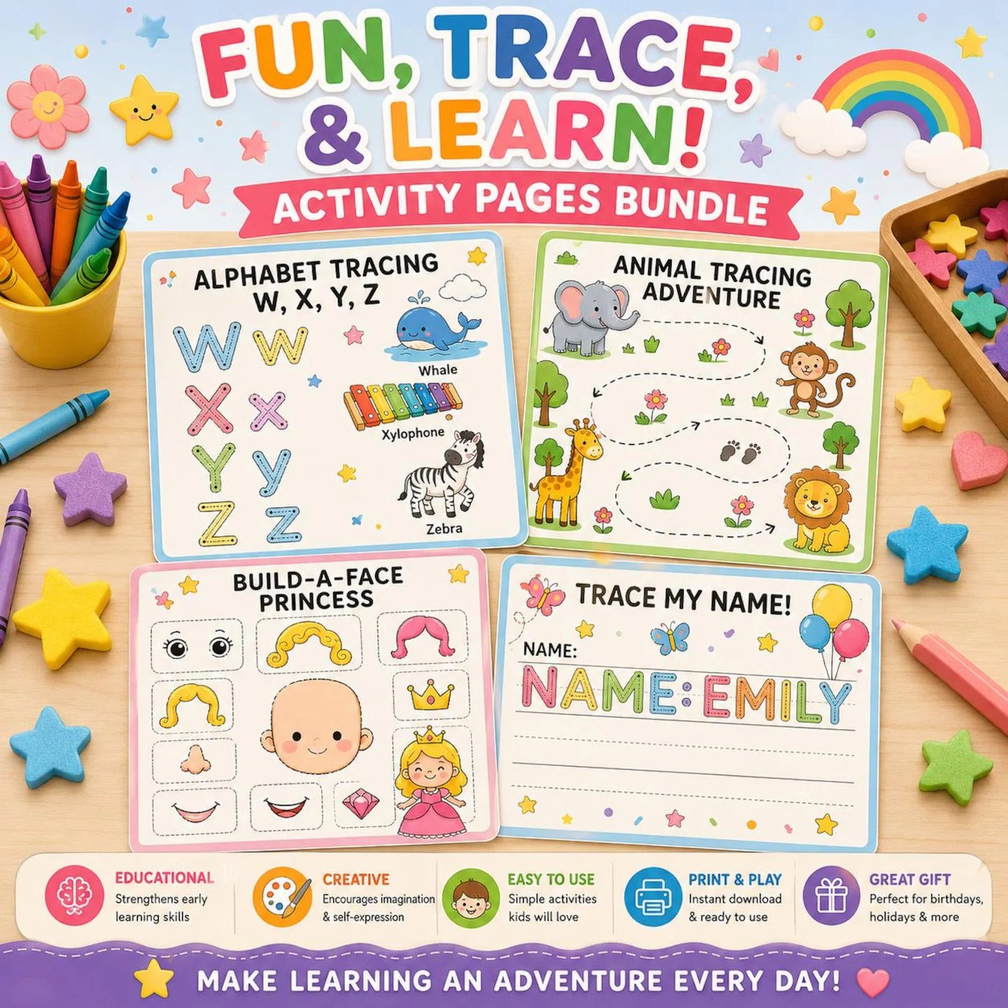 400+ Kids Learning Activities Bundle PLR MRR | Editable Canva Worksheets | Preschool & Kindergarten Printable