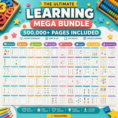 500,000+ Kids Educational Printables Bundle PLR MRR | Printable Worksheets, Coloring Pages, Busy Books, Flashcards, Homeschool Curriculum, Learning Games | Commercial Use | Instant Download