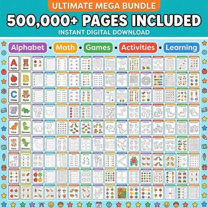 500,000+ Kids Learning Pages Bundle | Printable PDF Worksheets + Canva Templates | Preschool & Kindergarten Educational Activities | Digital Download
