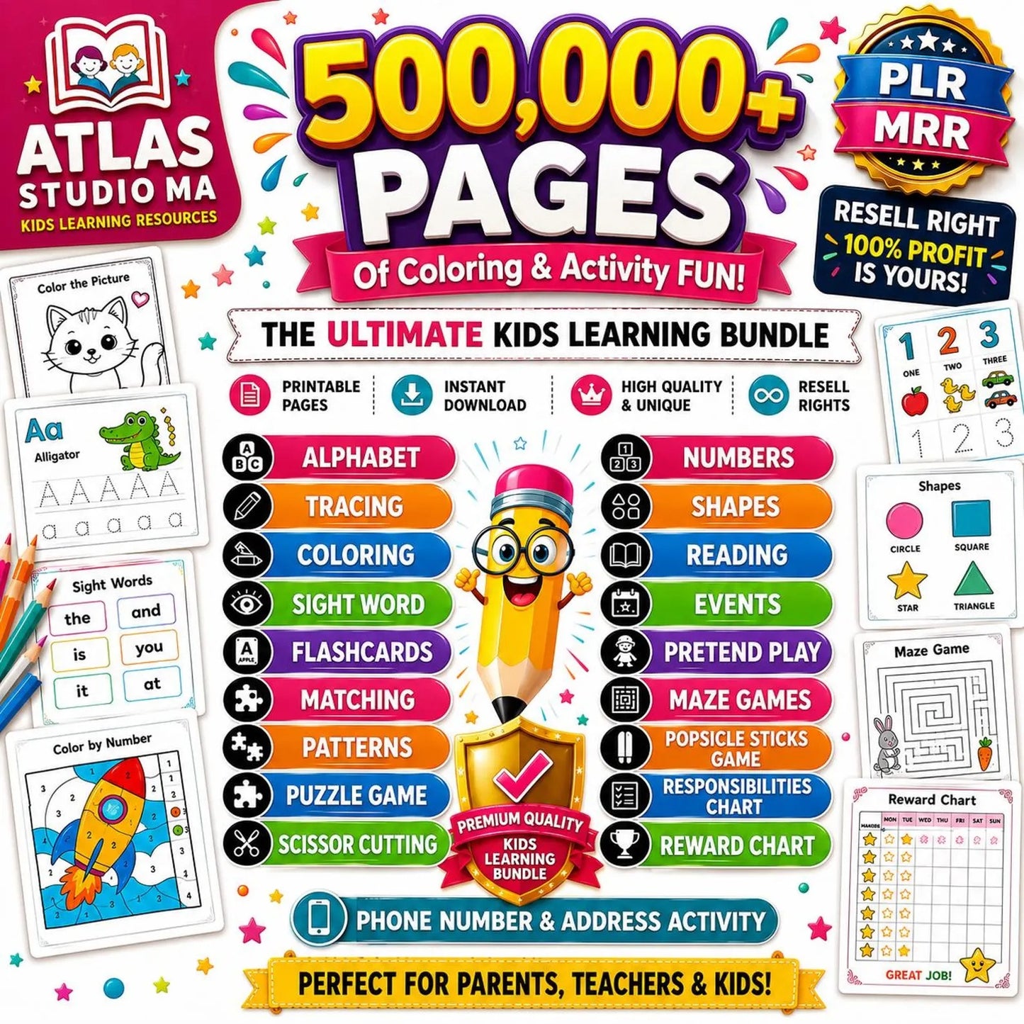 500,000+ Kids Learning Pages Bundle | Printable PDF Worksheets + Canva Templates | Preschool & Kindergarten Educational Activities | Digital Download