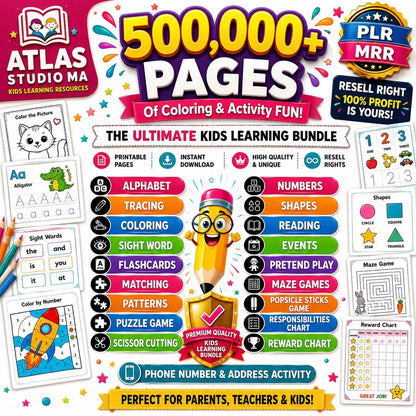 500,000+ Kids Learning Pages Bundle | Printable PDF Worksheets + Canva Templates | Preschool & Kindergarten Educational Activities | Digital Download