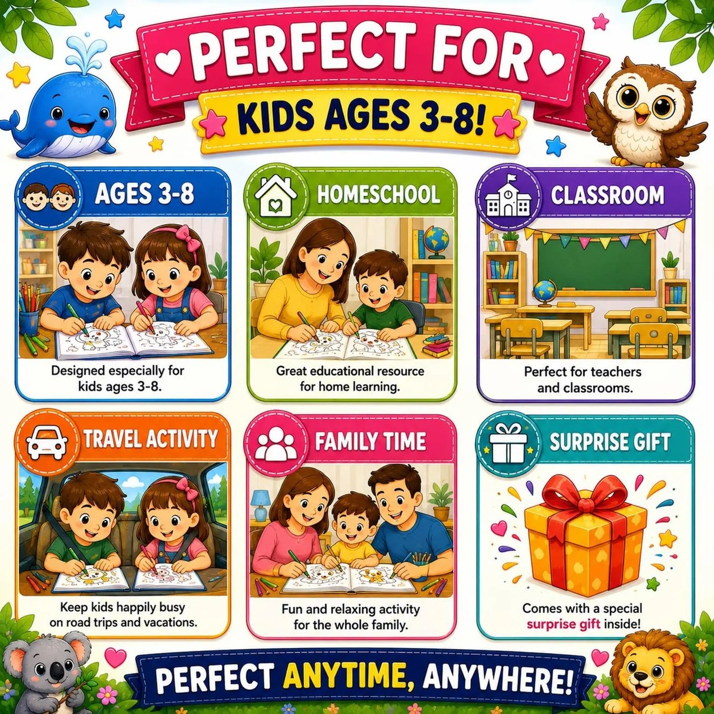 🦁 50 Cute Baby Animals Coloring Book for Kids (Digital PDF Download)