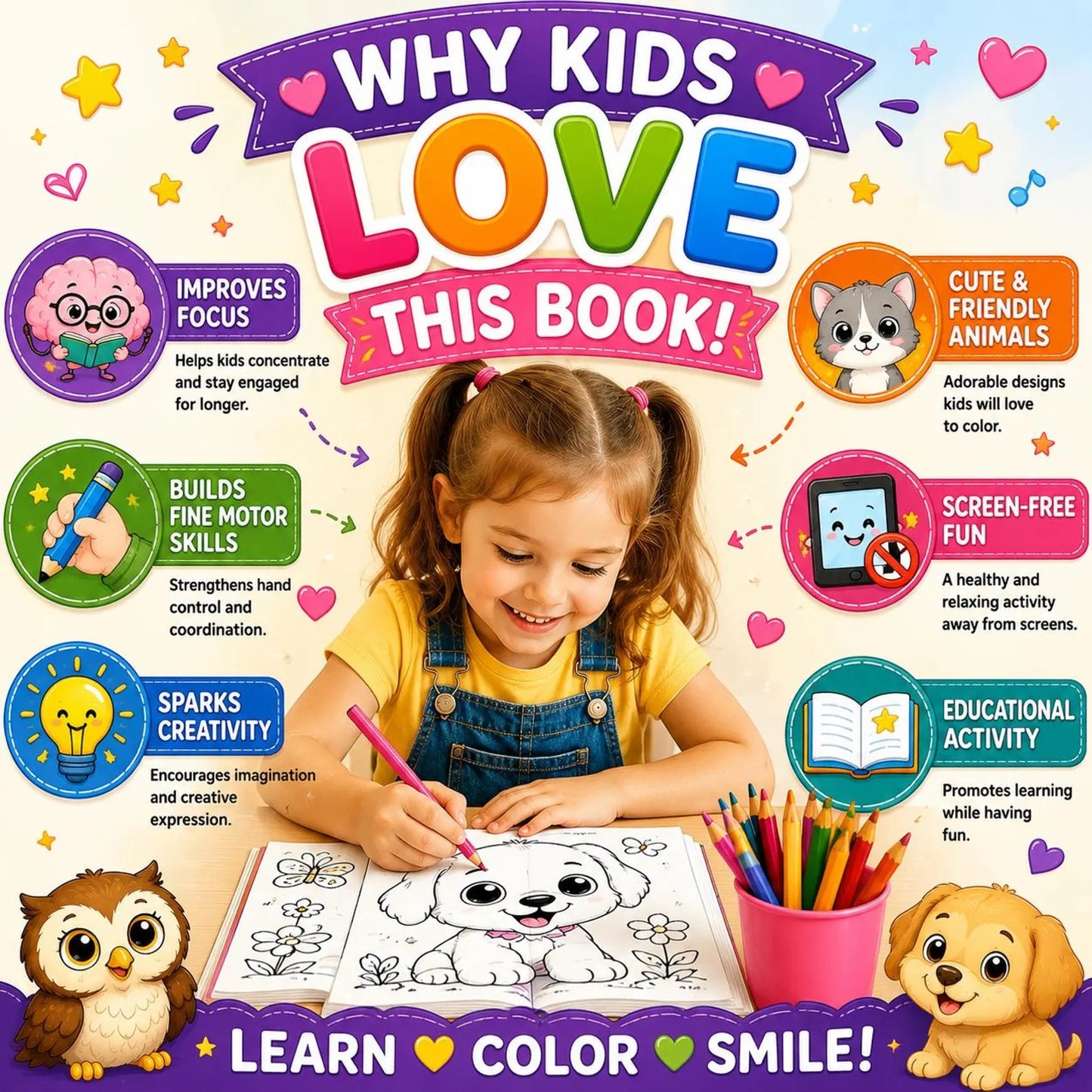 🦁 50 Cute Baby Animals Coloring Book for Kids (Digital PDF Download)