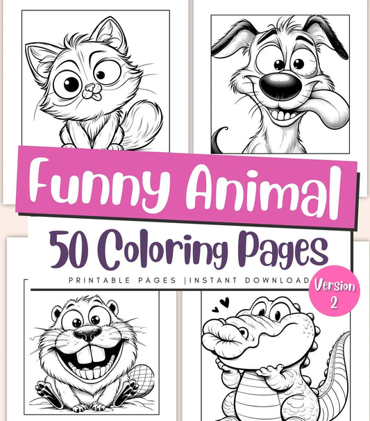50 Funny Animal Coloring Pages for Kids & Adults | Cute Printable PDF Coloring Book | Fun Activity Sheets