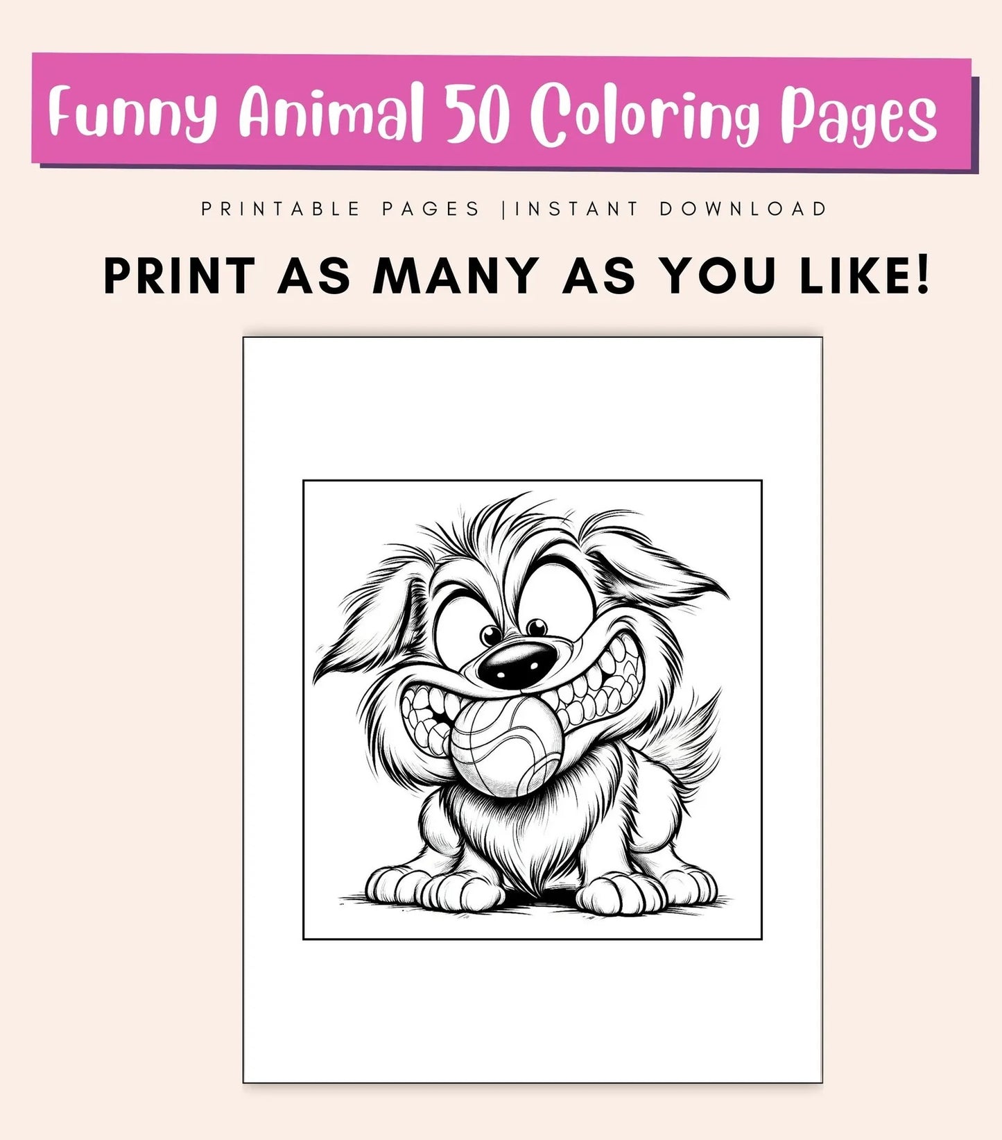 50 Funny Animal Coloring Pages for Kids & Adults | Cute Printable PDF Coloring Book | Fun Activity Sheets