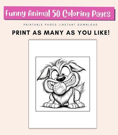 50 Funny Animal Coloring Pages for Kids & Adults | Cute Printable PDF Coloring Book | Fun Activity Sheets
