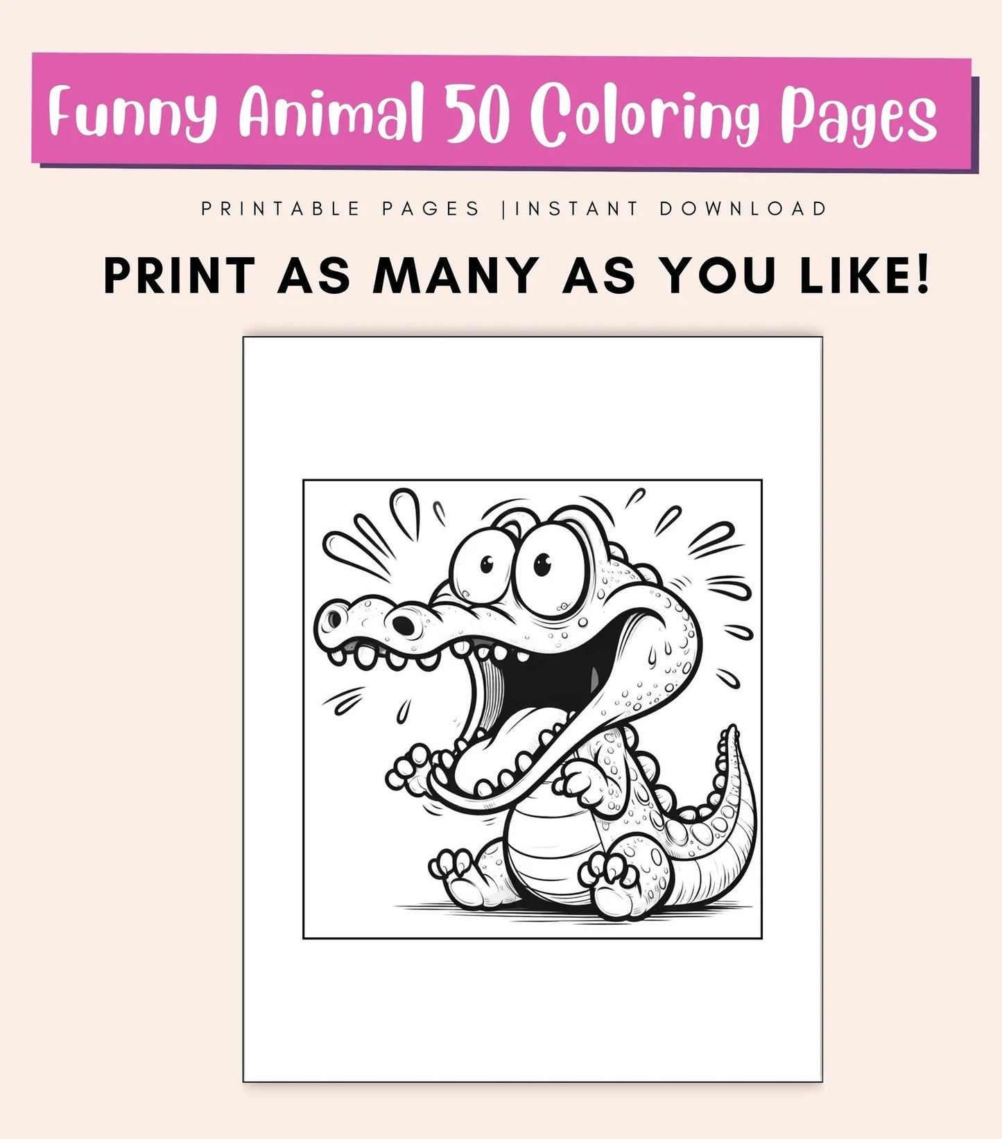 50 Funny Animal Coloring Pages for Kids & Adults | Cute Printable PDF Coloring Book | Fun Activity Sheets