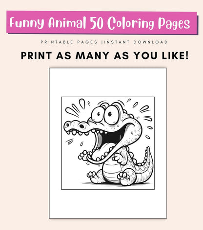 50 Funny Animal Coloring Pages for Kids & Adults | Cute Printable PDF Coloring Book | Fun Activity Sheets