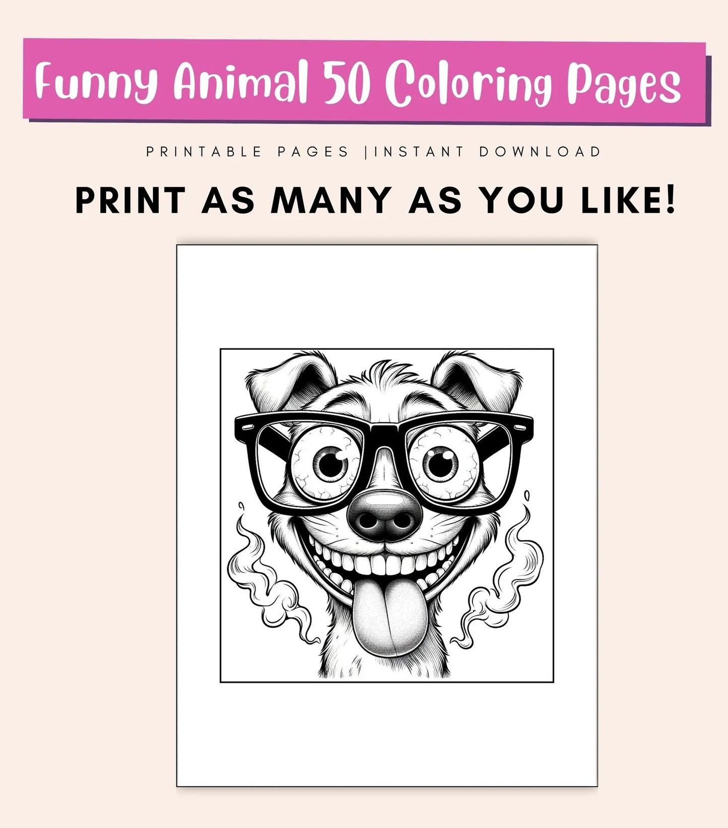 50 Funny Animal Coloring Pages for Kids & Adults | Cute Printable PDF Coloring Book | Fun Activity Sheets