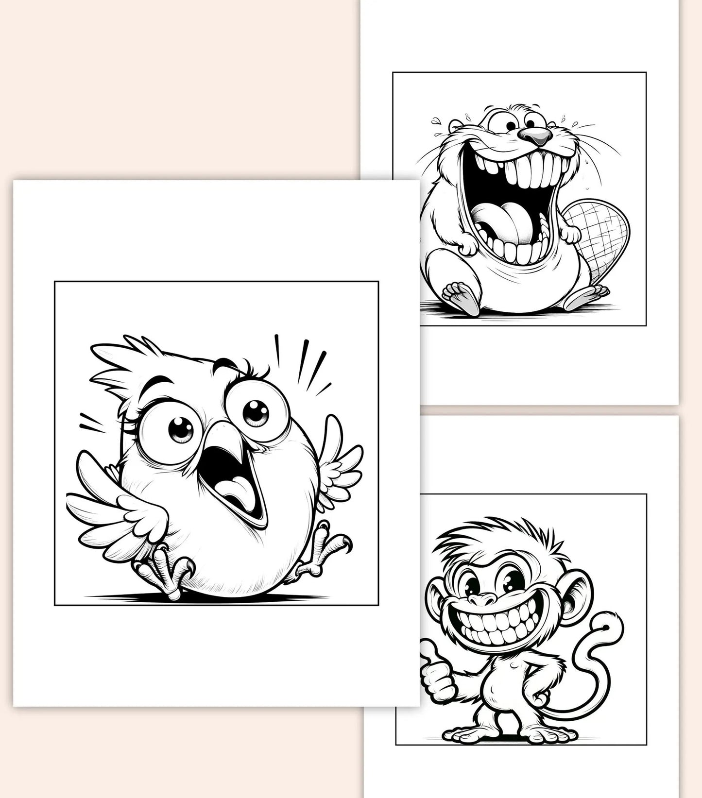 50 Funny Animal Coloring Pages for Kids & Adults | Cute Printable PDF Coloring Book | Fun Activity Sheets
