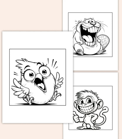 50 Funny Animal Coloring Pages for Kids & Adults | Cute Printable PDF Coloring Book | Fun Activity Sheets