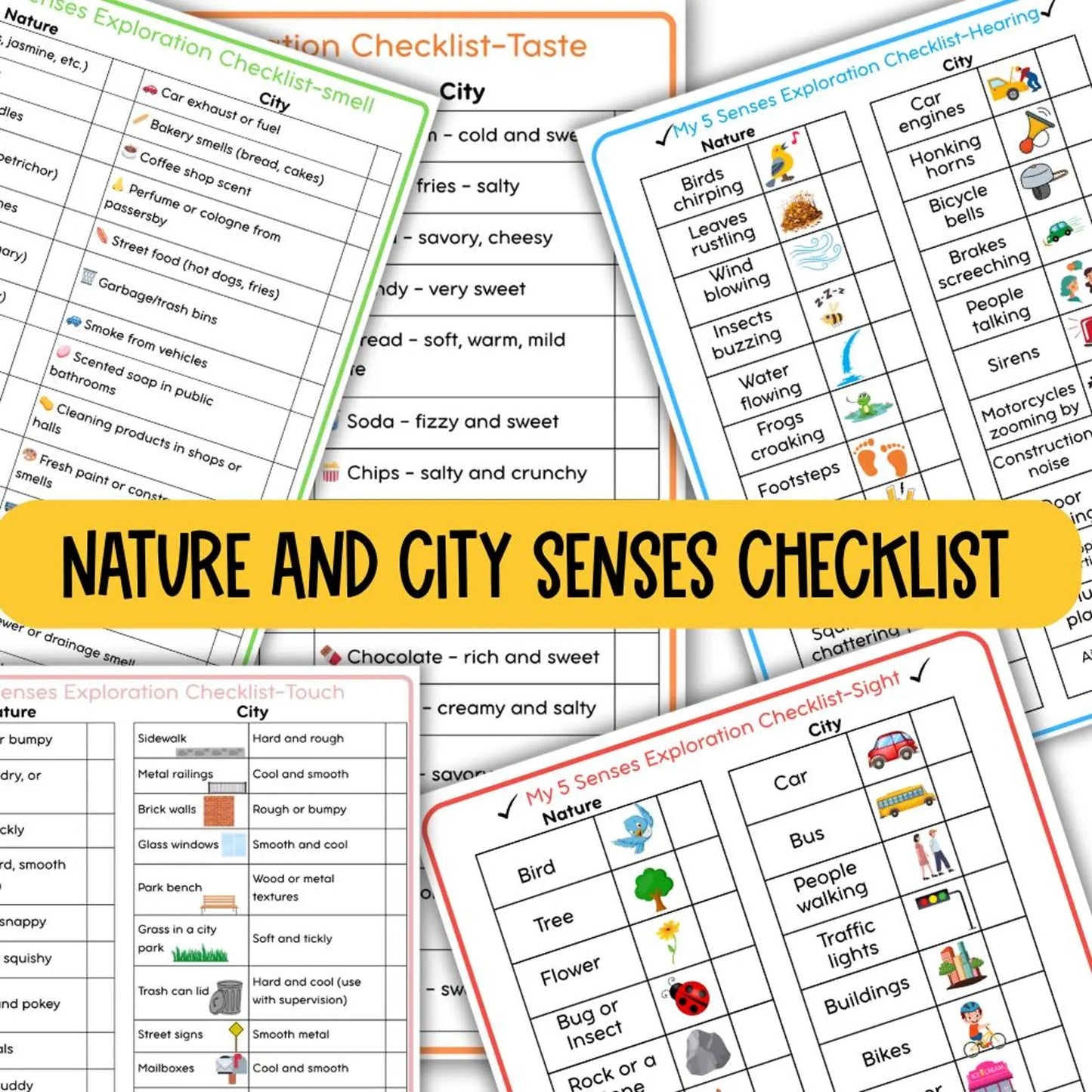 5 Senses Preschool Printable Bundle | Preschool Science Activities | Sense Organs Worksheets, Matching, Sorting, Flashcards & Checklists | Busy Binder | Homeschool Kindergarten PDF