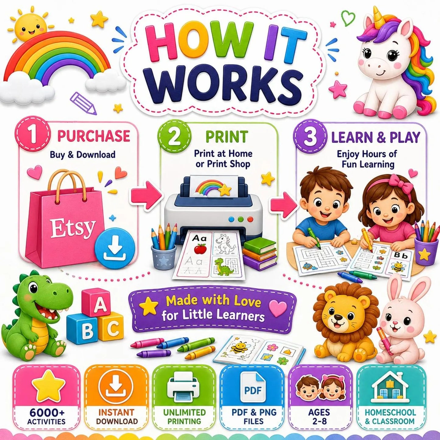 🚀 6000+ Kids Activities Mega Bundle | Printable Preschool Worksheets | Homeschool Learning Pack | ABC, Math, Tracing, Coloring, Kindergarten PDF Activities | Instant Download