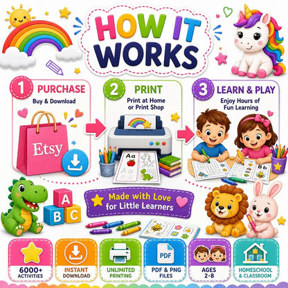 🚀 6000+ Kids Activities Mega Bundle | Printable Preschool Worksheets | Homeschool Learning Pack | ABC, Math, Tracing, Coloring, Kindergarten PDF Activities | Instant Download