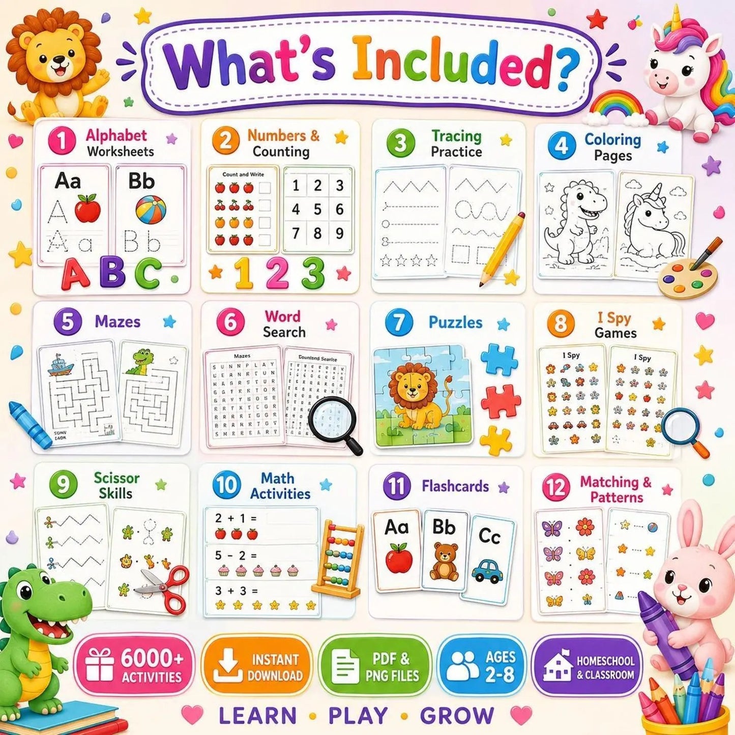 🚀 6000+ Kids Activities Mega Bundle | Printable Preschool Worksheets | Homeschool Learning Pack | ABC, Math, Tracing, Coloring, Kindergarten PDF Activities | Instant Download