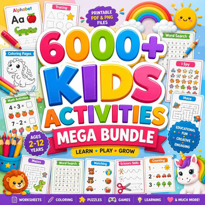 🚀 6000+ Kids Activities Mega Bundle | Printable Preschool Worksheets | Homeschool Learning Pack | ABC, Math, Tracing, Coloring, Kindergarten PDF Activities | Instant Download