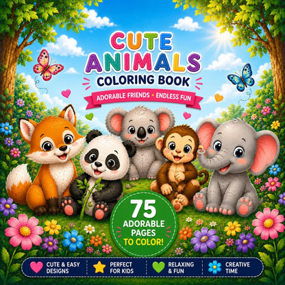 75 Animals Coloring Pages for Kids | Cute Printable Animal Coloring Book PDF