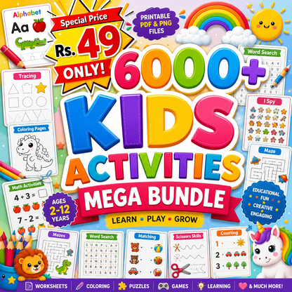 🚀 6000+ Kids Activities Mega Bundle | Printable Preschool Worksheets | Homeschool Learning Pack | ABC, Math, Tracing, Coloring, Kindergarten PDF Activities | Instant Download