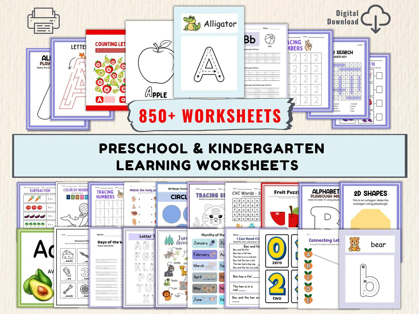 850+ Preschool Worksheets Bundle | Printable Learning Activities for Toddlers & Kindergarten