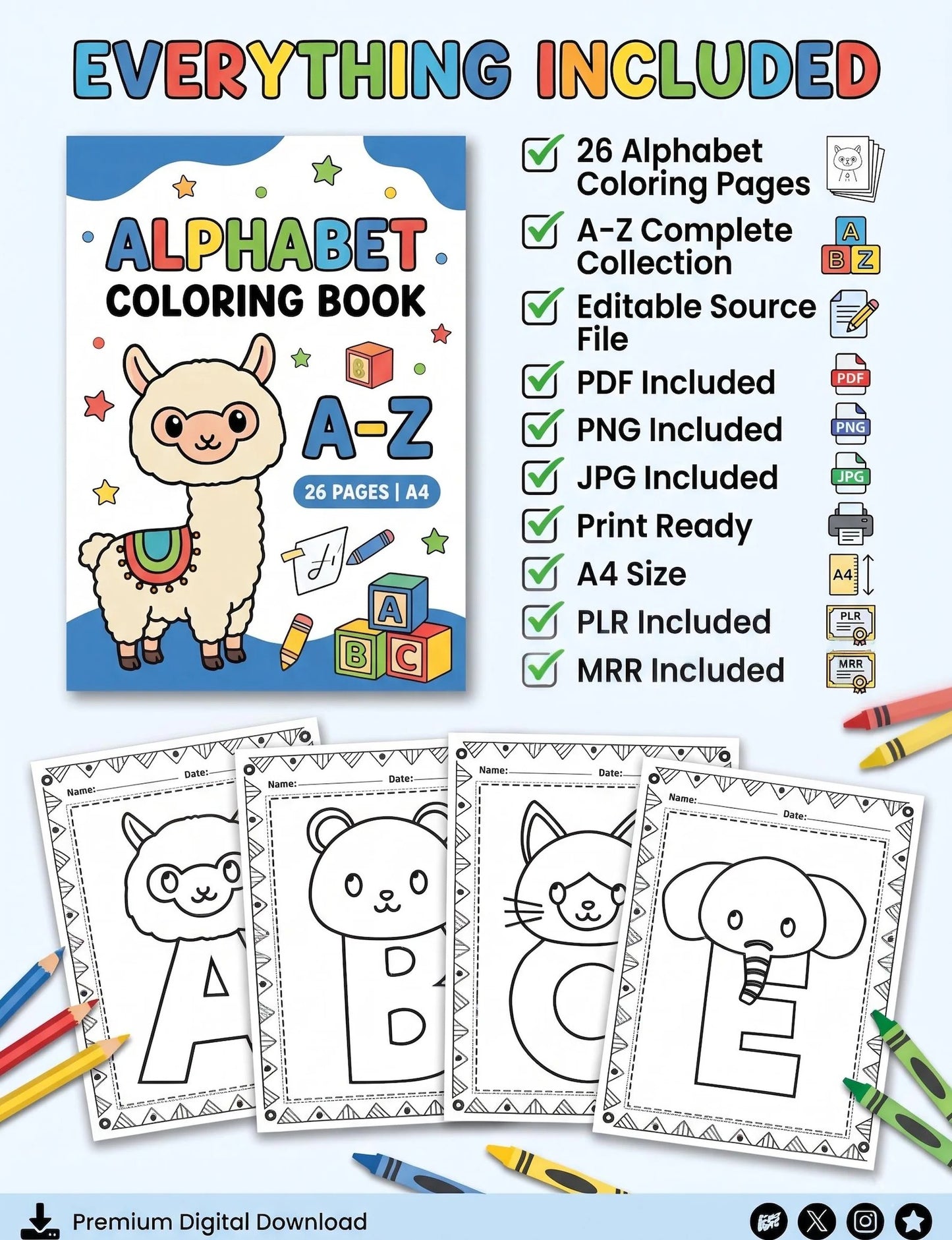 A-Z Alphabet Coloring Pages for Kids | Printable ABC Preschool Worksheets