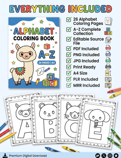 A-Z Alphabet Coloring Pages for Kids | Printable ABC Preschool Worksheets