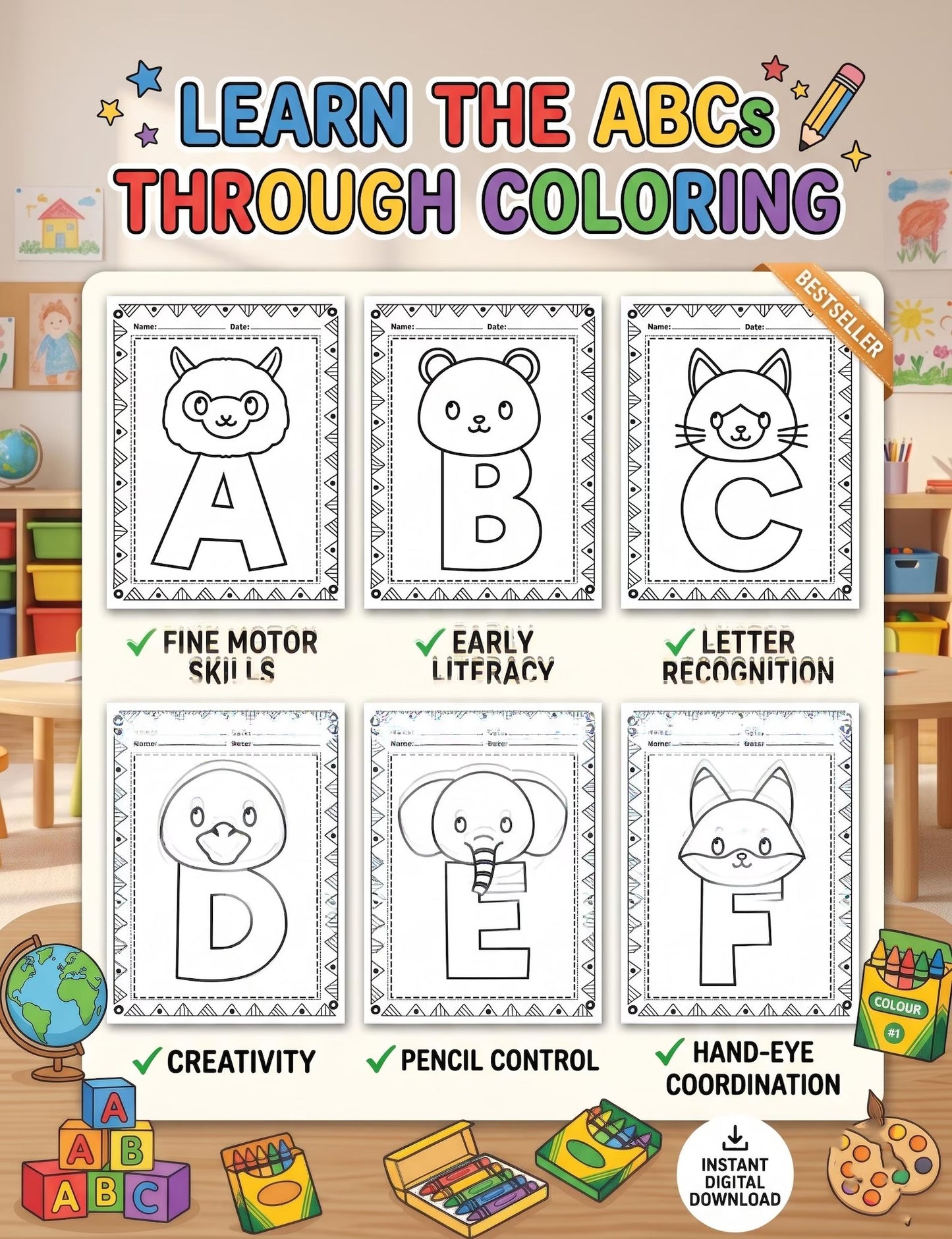 A-Z Alphabet Coloring Pages for Kids | Printable ABC Preschool Worksheets