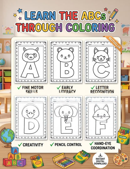 A-Z Alphabet Coloring Pages for Kids | Printable ABC Preschool Worksheets