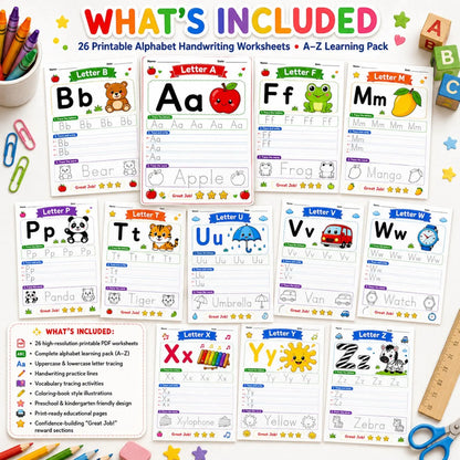 A-Z Alphabet Tracing Worksheets | Preschool ABC Handwriting Printable PDF