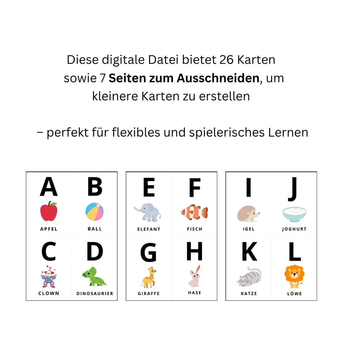 ABC Alphabet Flash Cards for Kids (Printable PDF) | 26 A-Z Flashcards + 7 Cut-Out Pages | Preschool, Kindergarten & Homeschool Learning | Digital Download
