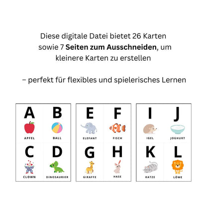 ABC Alphabet Flash Cards for Kids (Printable PDF) | 26 A-Z Flashcards + 7 Cut-Out Pages | Preschool, Kindergarten & Homeschool Learning | Digital Download