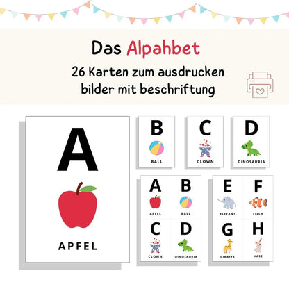ABC Alphabet Flash Cards for Kids (Printable PDF) | 26 A-Z Flashcards + 7 Cut-Out Pages | Preschool, Kindergarten & Homeschool Learning | Digital Download