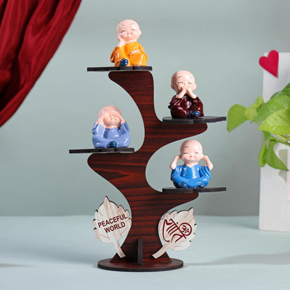 Baby Monk Statue Set of 4 for Home Decor |  Multi-Coloured