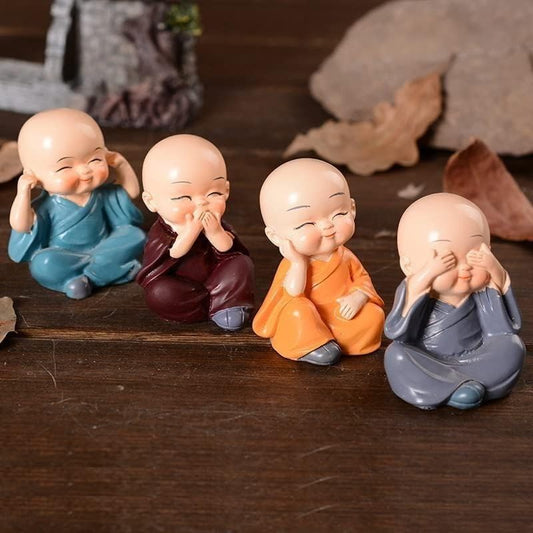 Baby Monk Statue Set of 4 for Home Decor |  Multi-Coloured