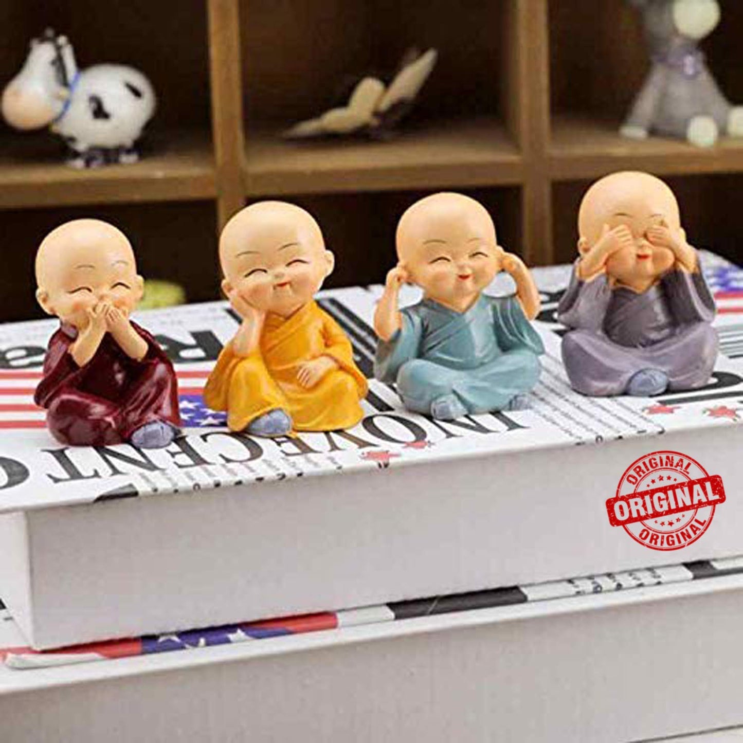 Baby Monk Statue Set of 4 for Home Decor |  Multi-Coloured