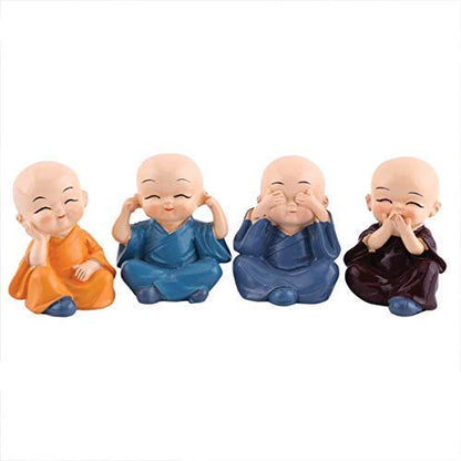 Baby Monk Statue Set of 4 for Home Decor |  Multi-Coloured