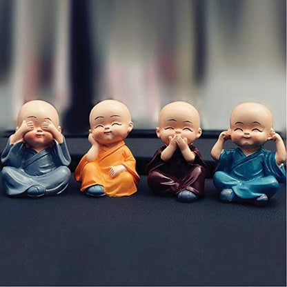 Baby Monk Statue Set of 4 for Home Decor |  Multi-Coloured