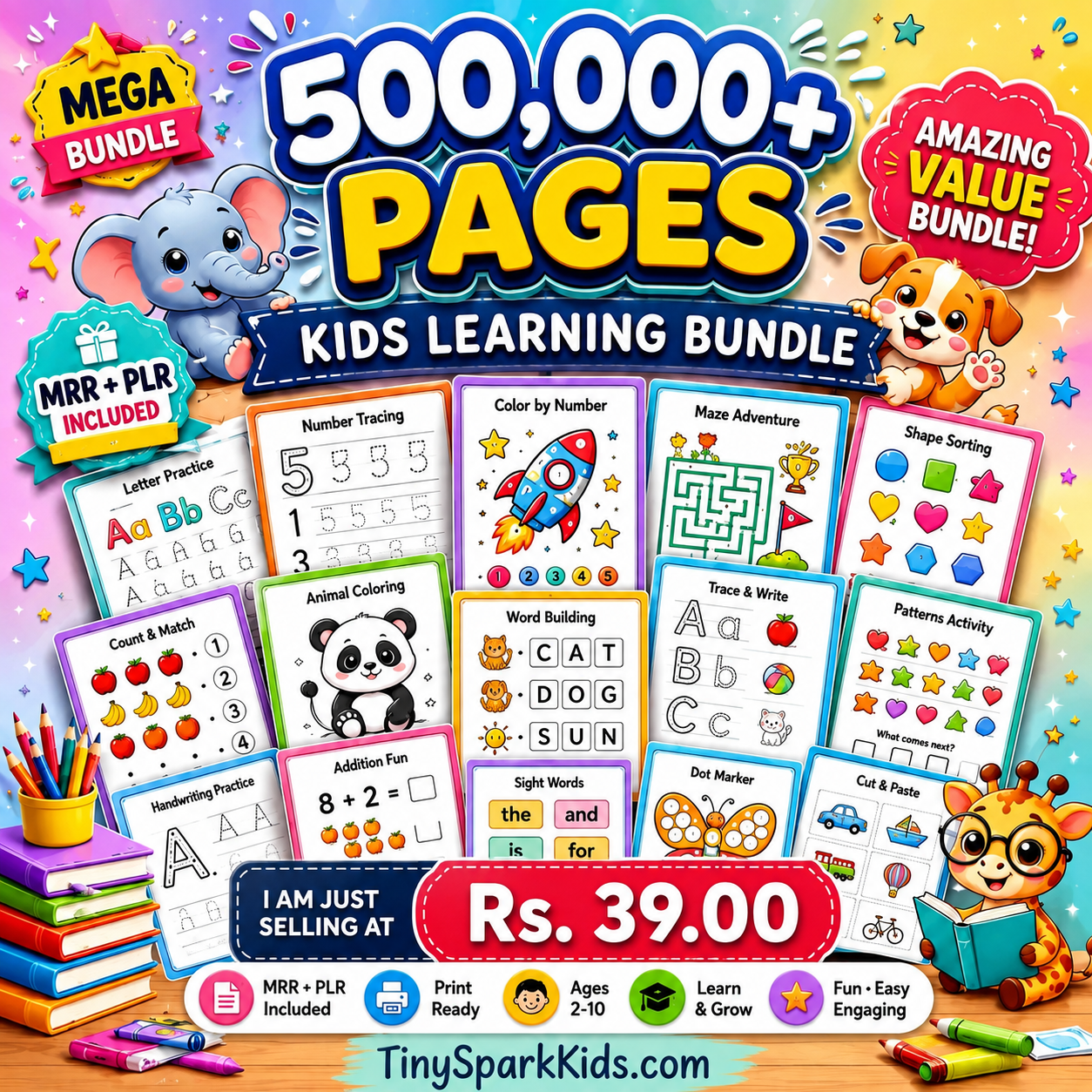 500,000+ Kids Educational Printables Bundle | Printable Worksheets, Coloring Pages, Busy Books