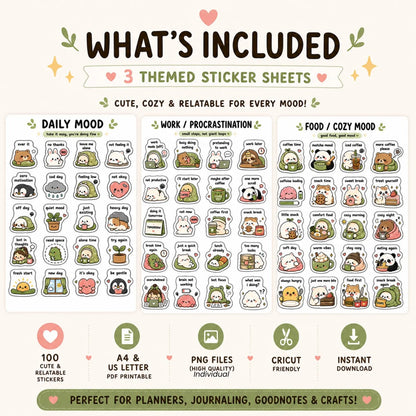 Digital Planner Stickers Bundle – 100 Cute PNG GoodNotes Stickers for Daily Life, Self Care, Cozy Aesthetic iPad Journal | Digital Products