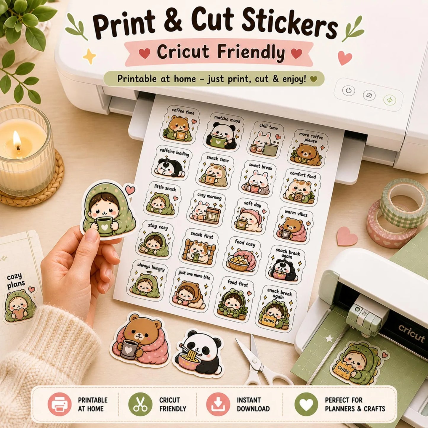 Digital Planner Stickers Bundle – 100 Cute PNG GoodNotes Stickers for Daily Life, Self Care, Cozy Aesthetic iPad Journal | Digital Products